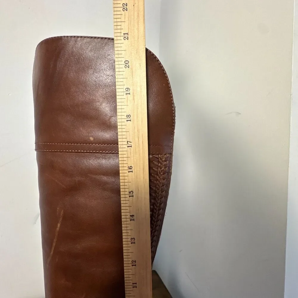 Vince Camuto Brown Leather Tall Riding Boots Braided Womens 7.5 Classic